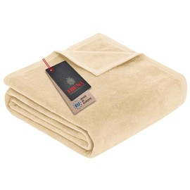 IBENA Plush Solid Color Cotton Blend Throw Blanket Porto - Cream