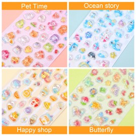 Shimmeroo 4PCS Puffy Stickers 200+ 3D Cute Stickers Set Thick Decorative Kawaii Sticker for Phone Cases Laptops Electronic Notebooks DIY Crafts Colorful Animal Flower Designs
