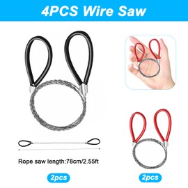 Pack of 4 Rope Saw, Stainless Steel Wire Saw, Pocket Saw, Hand Chainsaw, String Saw with Rope Handle, Portable Saw Wire Hand Chainsaw for Outdoor Camping Tree Wood Cutting Survival Equipment