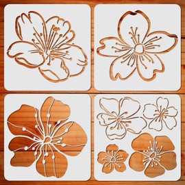 ORIGACH 4 PCS Cherry Blossom Stencils - 30 x 30 CM Large Flower Pattern Stencil Drawing Template for Painting on Wood, Canvas, Wall - Reusable Template for Home Decor DIY Craft Art Gift