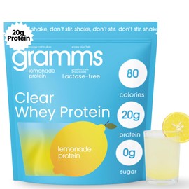 GRAMMS Clear Protein Powder, Lemonade | 20g Protein Grass-Fed Whey Isolate, Zero Sugar, Zero Lactose, Non-Bloating, Non-GMO, Protein for Women (18 Servings)