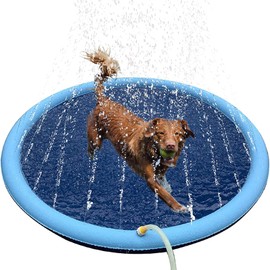 YUDANSI Splash Pads for Dogs, Foldable Dog Sprinkler Pad Outside, Collapsible Pet Bathtub for Dogs Puppies, Non Slip Dog Water Activities Wading Pool, Summer Outdoor Paddling Toys for Backyard,67''