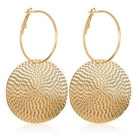 Hammered Gold Earrings, Large Vintage Hoops with Artisan Hand-Hammered Texture - 3 Inch Oversized Yet Lightweight Boho Disc Earrings for Women, Hypoallergenic Statement Gift Set