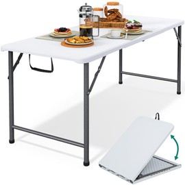 YITAHOME 6FT Folding Table, Outdoor Folding Table w/Heavy Duty HDPE Tabletop, Rectangle Folding Table w/Portable Carrying Handle for Picnic, Parties, Camping & Indoor Activities, White