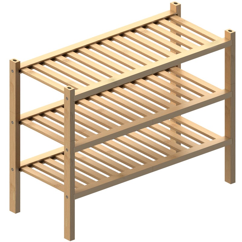 ROMGUAR CRAFT (Thick Bamboo Shoe Rack for Entryway, 3-Tier Free