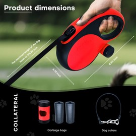 Retractable Dog Leash with Chew Proof Cable,26Ft Heavy Duty Dog Leash for Medium Large Dogs up to 110lbs,360°No Tangle,One-Handed Brake,Pause,Lock(Red)