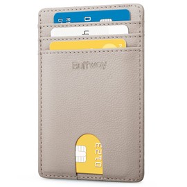 Buffway Mens Slim Wallet, Minimalist Thin Front Pocket Leather Credit Card Holder with RFID Blocking for Work Travel - Chicago Khaki