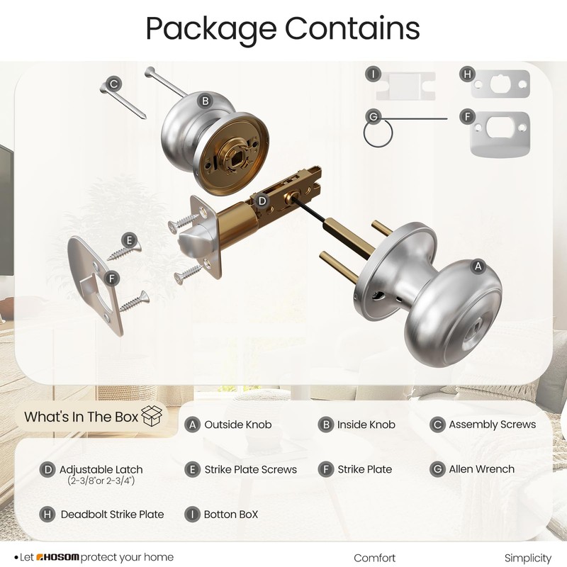 HOSOM Privacy Door Knob with Lock, Interior Door Knobs for
