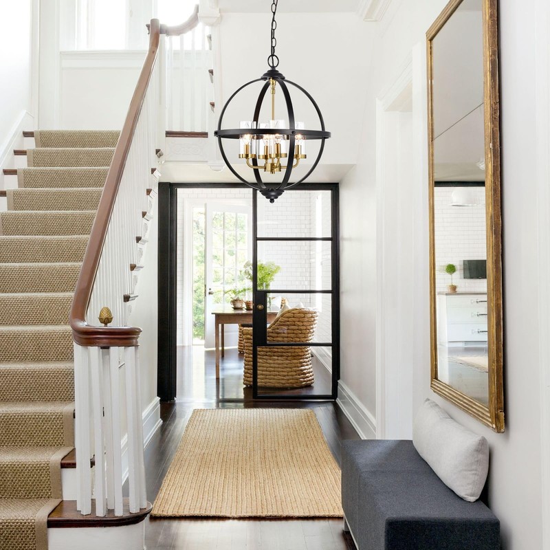 Treekee Rustic Chandelier, 17" Black and Gold Finish Glass Cover