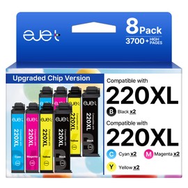 Remanufactured for 220XL Ink Cartridges Replacement for Epson 220 Ink Cartridges Work for Epson WF-2750 WF-2760 WF-2630 WF-2650 XP-420 XP-320 XP-424 Printers (8 Pack: 2Black, 2Cyan, 2Magenta, 2Yellow)