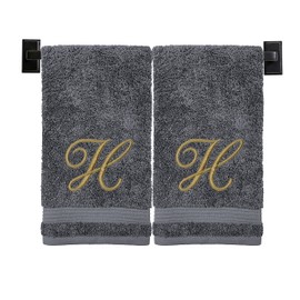 Toallas de mano personalizadas de lujo con monograma, juego de 2 unidades, algodón turco auténtico, certificado Oeko-Tex, monograma bordado de hilo dorado con texto en inglés - Toallas personalizadas - Toallas de mano de baño