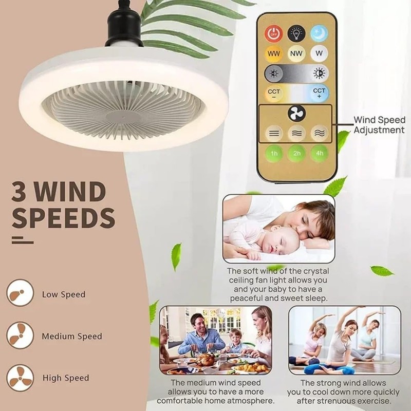 E27 LED Ceiling Light with Fan, Modern 180° Rotation Ceiling