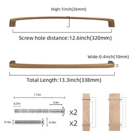 COTYKILEY 6 Pack 12.6 Inch(320mm) Antique Brass Cabinet Pulls Vintage Brass Kitchen Cabinet Handles Cabinet Door Handles Kitchen Cabinet Hardware