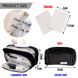 DKDDSSS Large Pencil Case, Big Capacity Pen Bag, Pencil Pouch with 3 Compartments for Girls Boys, Makeup Bag Stationery Organizer, for Teenagers Students(Black)