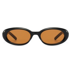 LJCZKA Vintage Small Oval Sunglasses Women Men Retro Sunglasses Small Oval Trendy Glasses with Star UV Protection, black