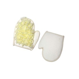 Double-Sided Exfoliating Bath Mitt, White, Synthetic Loofah with Soft Fabric, 6.7x5.1 Inch, Deep Cleansing and Gentle Scrub, Reusable Shower Glove, Ages 9+