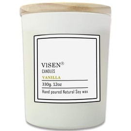 Soy Scented Candles, Natural Organic Candles for Home Scented with Thick Frosted Glass and Wood Lid, 12 Oz/50 Hour Long-Lasting, Highly Scented Candle for Fall Decor Great Gifts(Vanilla)