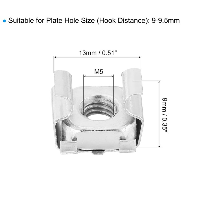 sourcing map M5 x 0.8mm Cage Nut, 50Pcs Snap-in Cage