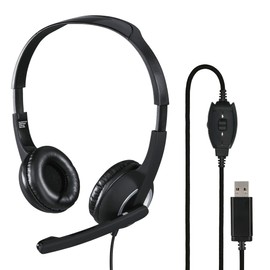 Hama USB Headset, On-Ear Headphones with Microphone (Headset with Volume Control and Adjustable Microphone Boom, for Video Conferences, Home Office, Call Centre, eLearning, USB-A Plug) Black