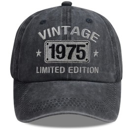 TypasTdqk Funny 50th Birthday Gifts for Her Him, Vintage 1975 Hat for Mom Dad, 50 Year Old Baseball Cap, Anniversary Retired Birthday Gifts for Wife Husband Black