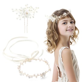 ZMDMAH Hair Accessories Communion Girls Hair Accessories Communion Flowers Hair Wreath with Ribbon White Pearl Headband Headpiece Pearl Headband Suitable for Bride Women Photography Wedding