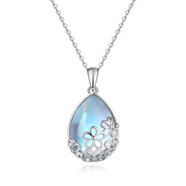 Fryneauy Filigree Teardrop Moonstone Pendant Necklace 925 Sterling Silver Moonstone Jewelry Necklace Gifts for Women