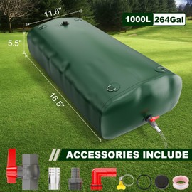 POWLAB Portable 1000L/264gal Water Storage Bladder,1300D Foldable & Drought Resistant PVC Tank with Faucet & Overflow Kit - Ideal for Camping, Emergency Use, Garden Irrigation, and Fire Prevention