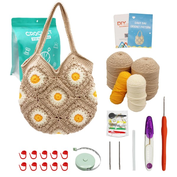 Uongeod Crochet Kit for Beginners Daisy Tote Bag DIY Knitting