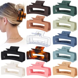Sisiaipu Sisiaipu 3.5 Inch Medium Hair Accessories - 12 Pcs Square Jaw Clips for Thick and Thin Hair, Rectangular Rectangle Basic Color Hair Clips for Women and Girls