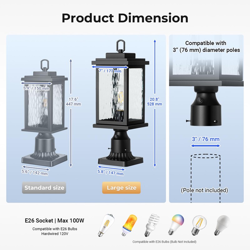 VIANIS Large Dusk to Dawn Outdoor Post Lights, Oil Rubbed