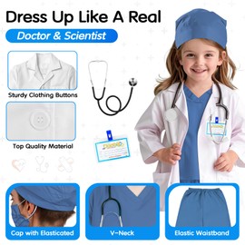 COTATERO Doctor Scrubs Costume for Kids With Stethoscope Lab Coat Career Day Costume Doctor Dress Up For Boys Girls 3-12