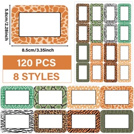 120Pcs Jungle Animal Name Tags Sticker Classroom Decorations Self Adhesive Desk Name Plates Label Safari Wild Animals Themed Classroom Bulletin Board Decor for Kid Teacher School Nursery Supplies