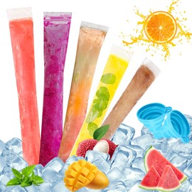 Vaskula Pack of 250 Popsicle Bags, Ice Cream Bags, Ice Lolly Bags with 2 Funnels, Reusable, Suitable for Homemade Yogurt, Ice Cream, Fruit Smoothie, Party Gifts