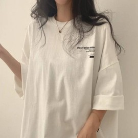 Women's loose fit Laren overfit maternity clothes long tee cotton tee cotton three quarter sleeves 88 77 big size maternity clothes 66 77th company white