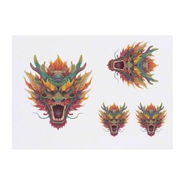 4 x 'Chinese Dragon Head' Temporary Tattoos - Water Resistant, Skin-Safe, Non-Toxic Transfers, Mixed Sizes (TO00085818)