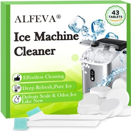Ice Machine Cleaner and Descaler with 2 cleaning brushes,Ideal for Frigidaire, Opal, GE Profile, Kitchenaid units.Ice Maker Cleaner Removes Lime Scale,Calcium.Nickel Safe Scale Remover (43 Tablets)
