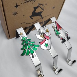 K-MLICE Christmas Stocking Holders Set of 7, Christmas Stocking Holders for Mantle Set of 7, Fireplace Stocking Hangers 7 Pack, Stocking Stand, Farmhouse Rustic Xmas Decorations for Home Indoor