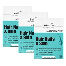 Trèsible High Strength Biotin Supplement | Hair, Nails & Skin 84 Tablets | Amla Extract, Hyaluronic Acid, Vitamin E & C | Vegetarian, Halal | Pack of 3 (28 Tabs Per Pack) (3)