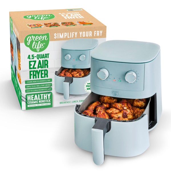 GreenLife 4.5QT Air Fryer, Mechanical Dial Controls, PFAS-Free Ceramic Nonstick
