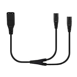 1-Foot IEC 320 C8 to Dual C7 Y Split Power Cord, 18-AWG Figure 8 Male to Double Female 1 in 2 Out AC Power Cord, Figure 8 Male to 2 x Female Power Y Cable.