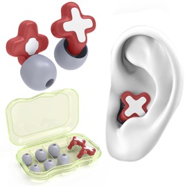 FNGXX Ear Plugs for Noise Reduction, Reusable Flexible Silicone EarPlugs for Sleeping, Concerts, Motorcycles, Airplanes & Noise Sensitivity, Three Sizes (S/M/L) - 35dB Noise Cancelling (Red-X)
