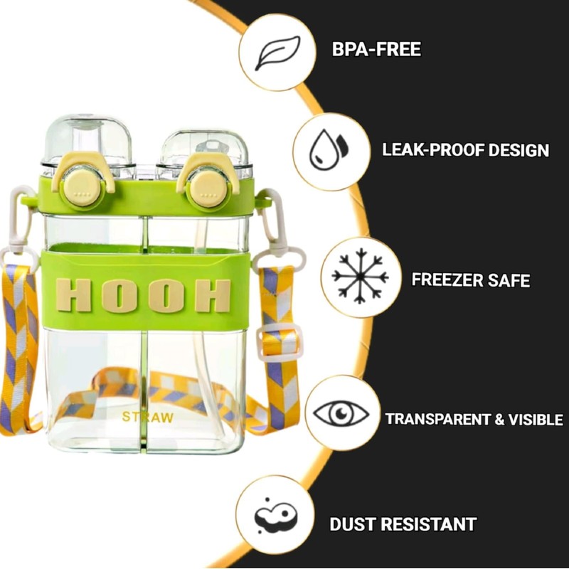 Water Bottle, 800Ml Kids Water Bottle with Straw, Double Side