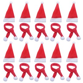 LOOGI Mini Christmas Hats Mini Christmas Scarves, Santa Hat Scarf Cutlery Holder Christmas Decoration Cutlery Bag Table Decoration, Pack of 10