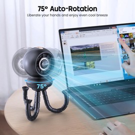 WITHOUSE Stroller Fan, Battery Operated Baby Stroller Fans, 8000mAh Rechargeable Fans, 75° Auto Oscillation Portable Fan, 5-12H Runtime, 4 Speeds Wind, Detachable Base & LED Display