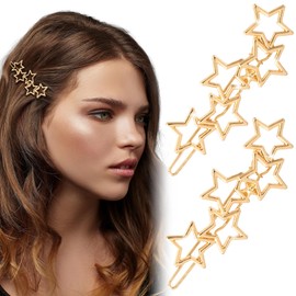 Mxxipp Gold Star Hair Pin for Women, Classical Metal Hair Bang Clips, Non-Slip Hollow Star Hair Barrette Accessories for Long Short Straight Curly Hair