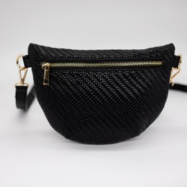 Phlox Collective Women's Fanny Pack Small Crossbody Bag, Basketweave (Black)