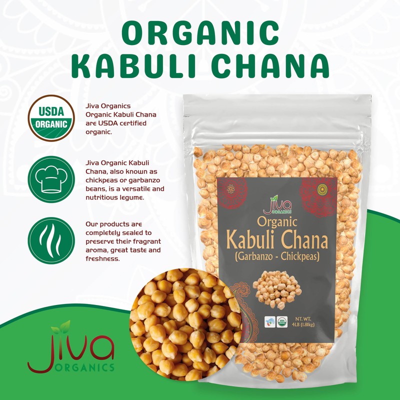 Jiva Organic Raw Chickpeas (Whole Garbanzo Beans) 4 LB Large