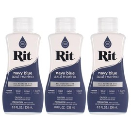 Rit Dye – 8 Oz. Liquid Fabric Dye for Clothing, Décor, and Crafts – Navy Blue (3 Pack)