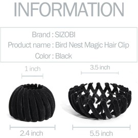 Sizobi Pinza Mágica Para El Pelo Con Forma De Nido De Pájaro Accesorio Para Hacer Moños Para Cabello Grueso Y Fino 4 Unidades Color Negro Ébano