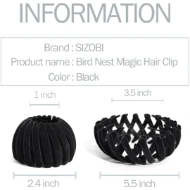 Sizobi Pinza Mágica Para El Pelo Con Forma De Nido De Pájaro Accesorio Para Hacer Moños Para Cabello Grueso Y Fino 4 Unidades Color Negro Ébano